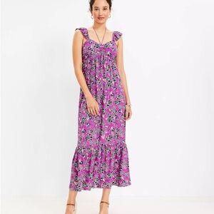 LOFT Hibiscus Ruffle Midi Halter Dress